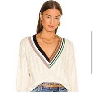 Veronica Beard Rory V Neck Sweater Womens Size Small Cream Green Brown